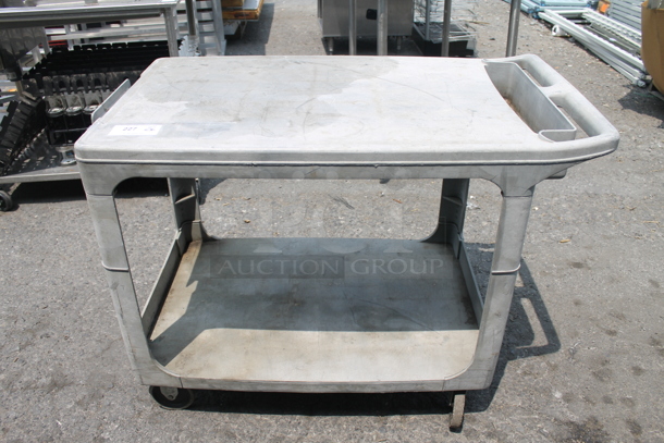Gray Utility Push Cart With One Undershelf On Commercial Casters.  - Image 1 of 5