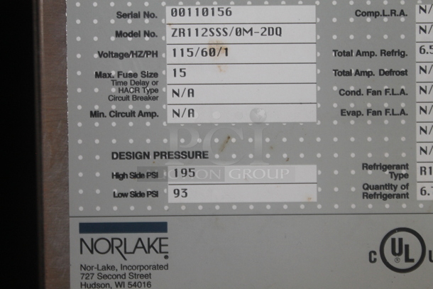 Norlake ZR112SSS-0M-2DQ Stainless Steel Commercial Counter w/ 2 Bays and 2 Doors. 115 Volts, 1 Phase. Tested and Working! - Image 8 of 9
