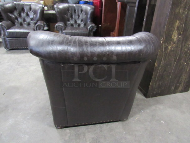 One AWESOME Brown Leather Look Over Stuff Chair. VERY COMFY - Image 2 of 2