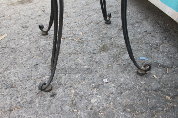 2 Outdoor Square Lattice Tables With Cast Aluminum Frame. Cosmetic Condition May Vary. 2 Times Your Bid!  - Image 4 of 5