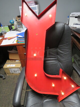 One Red Metal Lighted Arrow. 22X37