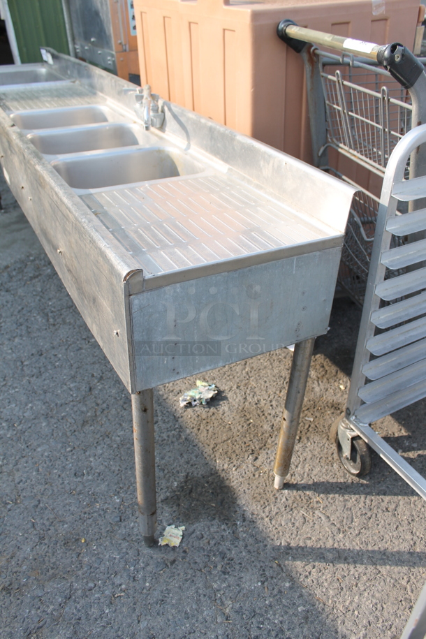 Commercial Stainless Steel 4 Bay Sink With Left And Right Drain Boards And Faucet On Galvanized Legs. - Image 6 of 9