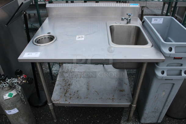 Stainless Steel Commercial Table w/ Sink Bay, Faucet and Under Shelf. 36x30x41.5. Bay 10x14x10