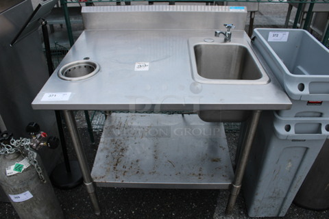 Stainless Steel Commercial Table w/ Sink Bay, Faucet and Under Shelf. 36x30x41.5. Bay 10x14x10