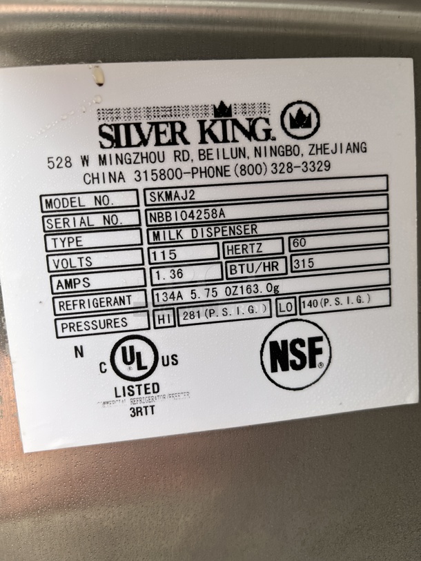 Silver King Refrigerated 12 Gallon Milk Dispenser, Electric, 1 Phase, Tested & Working! - Image 2 of 4