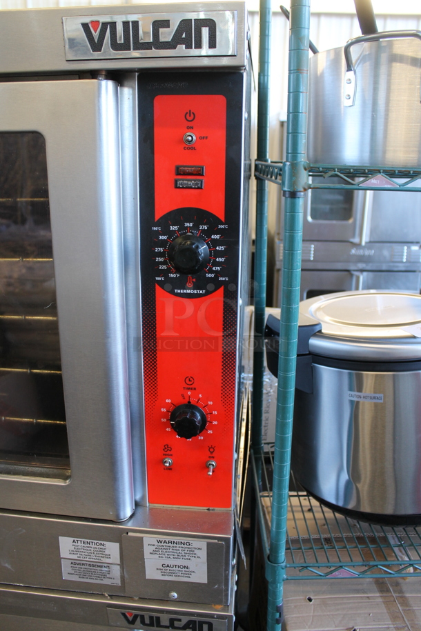 2 LIKE NEW! Vulcan VC4ED Stainless Steel Commercial Electric Powered Full Size Convection Ovens w/ View Through Doors, Metal Oven Racks and Thermostatic Controls. 208 Volts, 3/1 Phase. 2 Times Your Bid! - Image 5 of 11