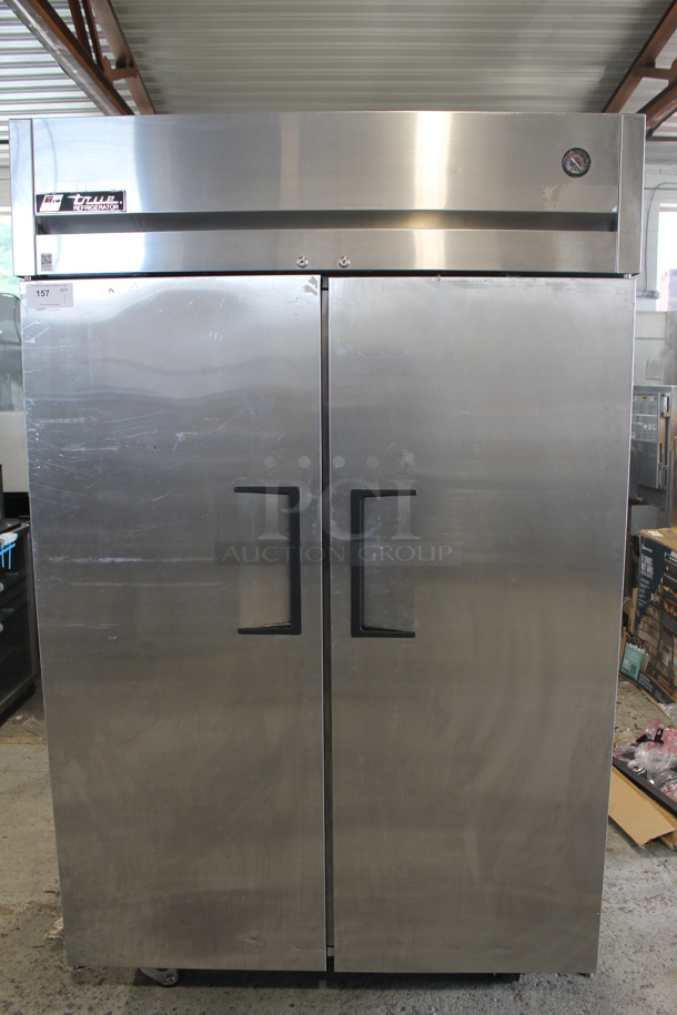 2015 True TG2R-2S ENERGY STAR Stainless Steel Commercial 2 Door Reach In Cooler w/ Poly Coated Racks on Commercial Casters. 115 Volts, 1 Phase. Tested and Working! - Image 1 of 10