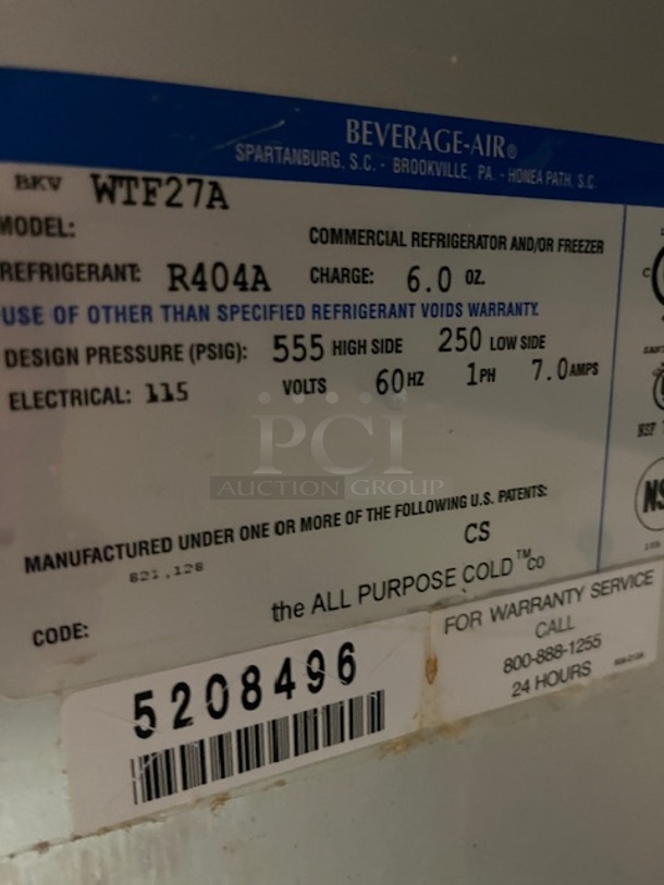 Beverage Air 1 Dr. Undercounter Refrigerator, 115V, Tested & Working! - Image 2 of 4