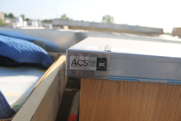 BRAND NEW! ACS FAB LLC Stainless Steel Counter w/ 4 Wood Pattern Doors on Commercial Casters. - Image 3 of 6