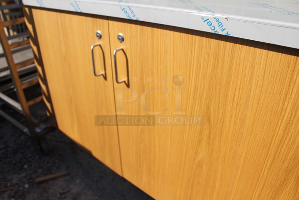 BRAND NEW! ACS FAB LLC Stainless Steel Counter w/ 4 Wood Pattern Doors on Commercial Casters. - Image 4 of 7