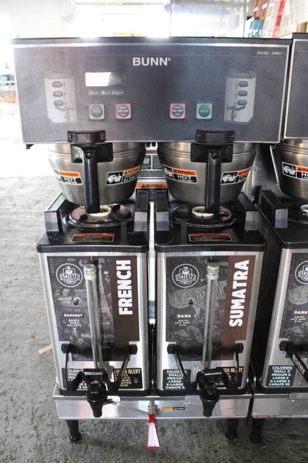 2016 Bunn Model DUAL SH DBC Stainless Steel Commercial Countertop Dual Coffee Machine w/ Hot Water Dispenser, 2 Stainless Steel Brew Baskets and 2 Bunn Model SH SERVER Satellite Servers. 120/208-240 Volts, 1 Phase. 18x24x36. Tested and Working! - Image 2 of 6