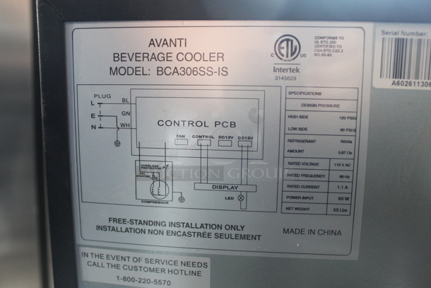 BRAND NEW SCRATCH AND DENT! Avanti BCA306SS-IS Stainless Steel Commercial 108 Can Capacity Cooler Merchandiser. 115 Volts, 1 Phase. Tested and Working! - Image 9 of 9