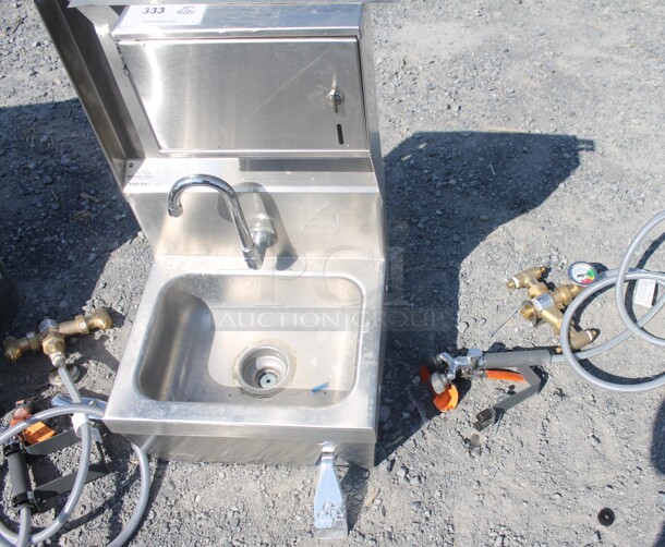 BRAND NEW! Advance Tabco Stainless Steel Commercial Single Bay Wall Mount Sink w/ Faucet and Cabinet. - Image 2 of 12