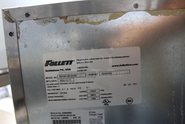 2020 Follett REF4P-0R-00-00 Stainless Steel Commercial Single Door Undercounter Performance Plus Cooler. 115 Volts, 1 Phase. Tested and Working! - Image 9 of 9