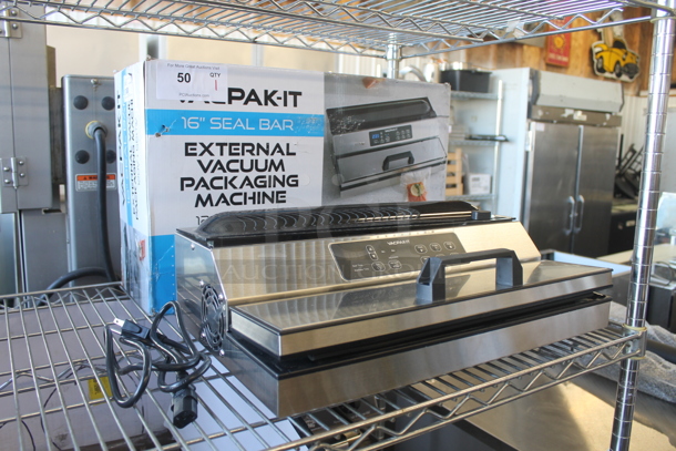 BRAND NEW SCRATCH AND DENT!  VACPAK-IT 186VME16SS Commercial Stainless Steel Electric Countertop External Vacuum Sealer With 16" Seal Bar. 120V. Tested And Working! - Image 2 of 9