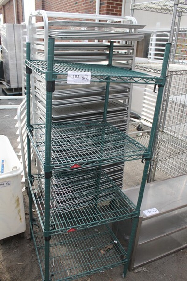 Metro Green Finish 4 Tier Wire Shelving Unit. BUYER MUST DISMANTLE. PCI CANNOT DISMANTLE FOR SHIPPING. PLEASE CONSIDER FREIGHT CHARGES. - Image 3 of 7