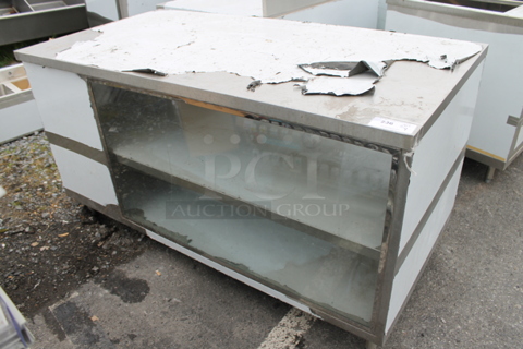 Stainless Steel Commercial Counter w/ Under Shelves and Front Glass Pane.