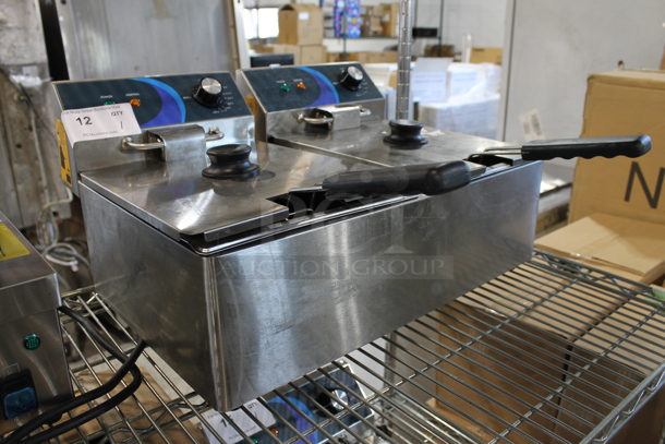 BRAND NEW SCRATCH AND DENT! 2023 Hoocoo FRY-20L Stainless Steel Commercial Countertop Electric Powered 2 Bay Deep Fat Fryer w/ 2 Metal Baskets and 2 Lids. 120 Volts, 1 Phase. - Image 2 of 8
