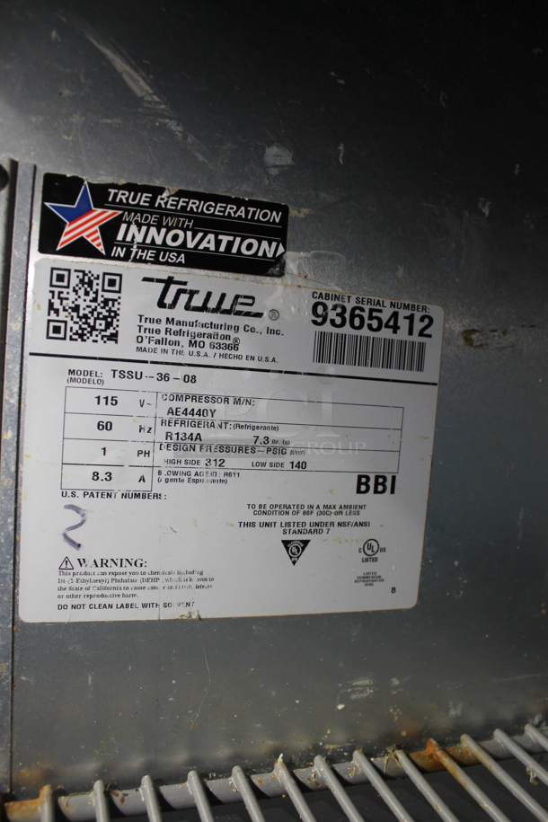 2018 True TSSU-36-08 Stainless Steel Commercial Sandwich Salad Prep Table Bain Marie Mega Top on Commercial Casters. 115 Volts, 1 Phase. Tested and Working! - Image 7 of 7