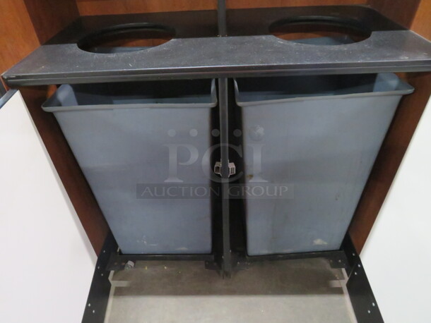 One 2 Door Trash Receptacle With 2 Cans On Casters. 41.5X22X49 - Image 2 of 3