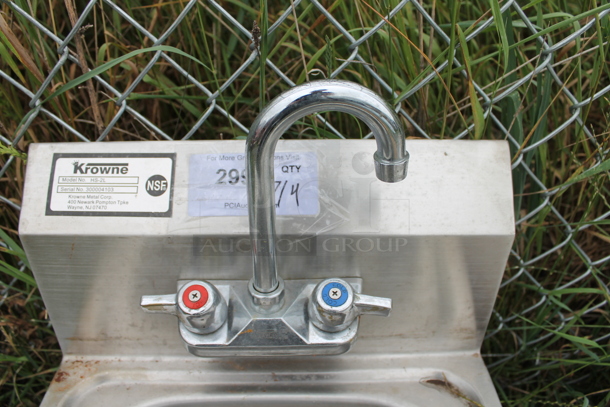 Krowne HS-2L Stainless Steel Commercial Single Bay Wall Mount Sink w/ Faucet and Handles. - Image 4 of 6
