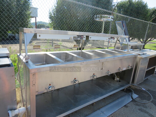 One Duke 6 Well Steam Table With Under Shelf, Over Shelf, 2 Hatco Glo Ray Food Warmers, And Sneeze Guards. 88X26X62.5 208 Volt. 3 Phase. #E6CBSS. - Image 3 of 3