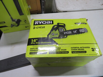 One Ryobi 2 Cycle 14 Inch Gas Chainsaw.