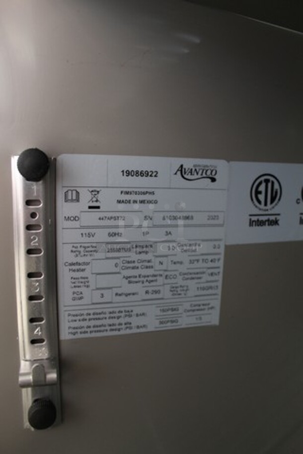 BRAND NEW SCRATCH AND DENT! 2023 Avantco 447APST72 Stainless Steel Commercial Sandwich Salad Refrigerated Prep Table Bain Marie Mega Top. Comes w/ Commercial Casters. 115 Volts, 1 Phase. Tested and Working! - Image 10 of 10