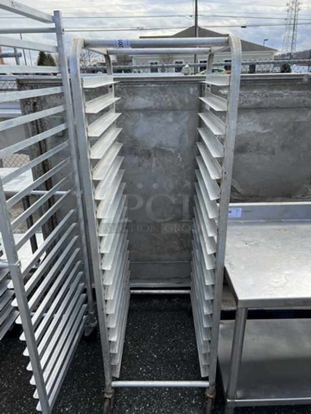 Metal Commercial Transport Pan Rack on Commercial Casters. 20.5x28x64