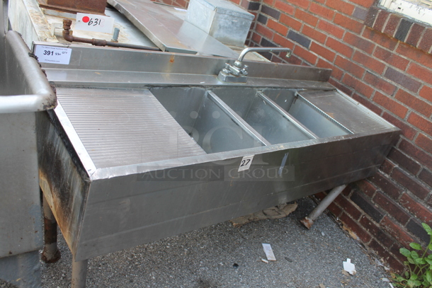 Stainless Steel 3 Bay Sink w/ Dual Drain Boards, Faucet and Handles. Bays 10x15x9