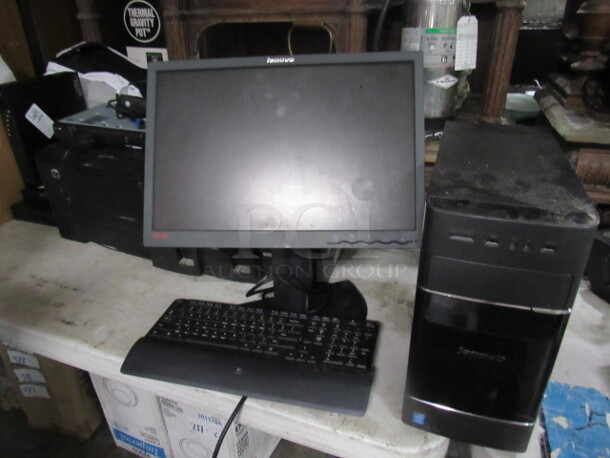 One Lot Of Lenovo Monitor #L1940pwd, Keyboard #Logitech S520, Lenovo Tower #ES12903501.