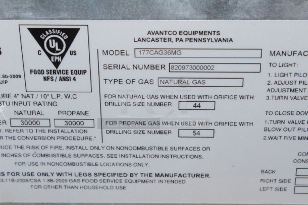 BRAND NEW SCRATCH & DENT! Avantco 177CAG36MG Chef Series CAG-36-MG 36" Countertop Gas Griddle with Manual Controls - 90,000 BTU. S/N:820973000002 Only issue is minor surface rust.  - Image 7 of 7