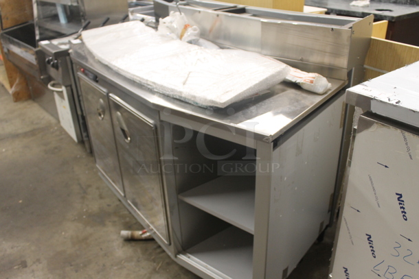 BRAND NEW SCRATCH AND DENT! Sifa Stainless Steel Commercial Work Station w/ 2 Door Cooler and Back Splash. 220-240 Volts.  - Image 3 of 11