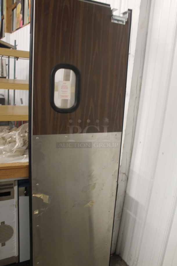 Stainless Steel and Wood Pattern Swinging Kitchen Door. - Image 4 of 5