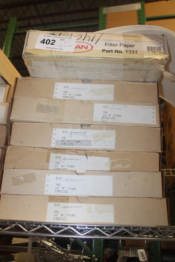 NEW IN BOX! 6 Boxes (100 Count Each) 14" Circular Oil Filters With Tabs And 1 Box Dean Filter Paper. 7X Your Bid! - Image 4 of 4