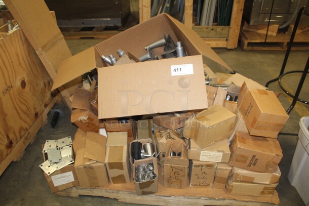 ALL ONE MONEY! Pallet Of Miscellanous Equipment Legs, Casters, Metal Plates 