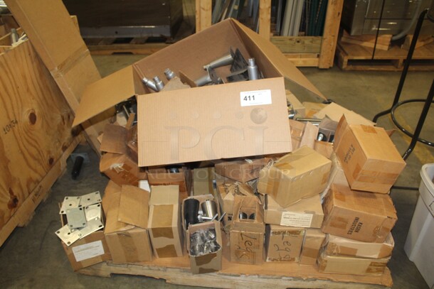ALL ONE MONEY! Pallet Of Miscellanous Equipment Legs, Casters, Metal Plates  - Image 1 of 6