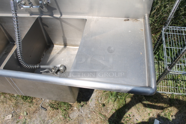 John Boos 4B182442D18 Commercial Stainless Steel 3 Bay Sink With Left And Right Drainboards, Low Lead Faucets And Pre-Rinse Faucet  - Image 3 of 11