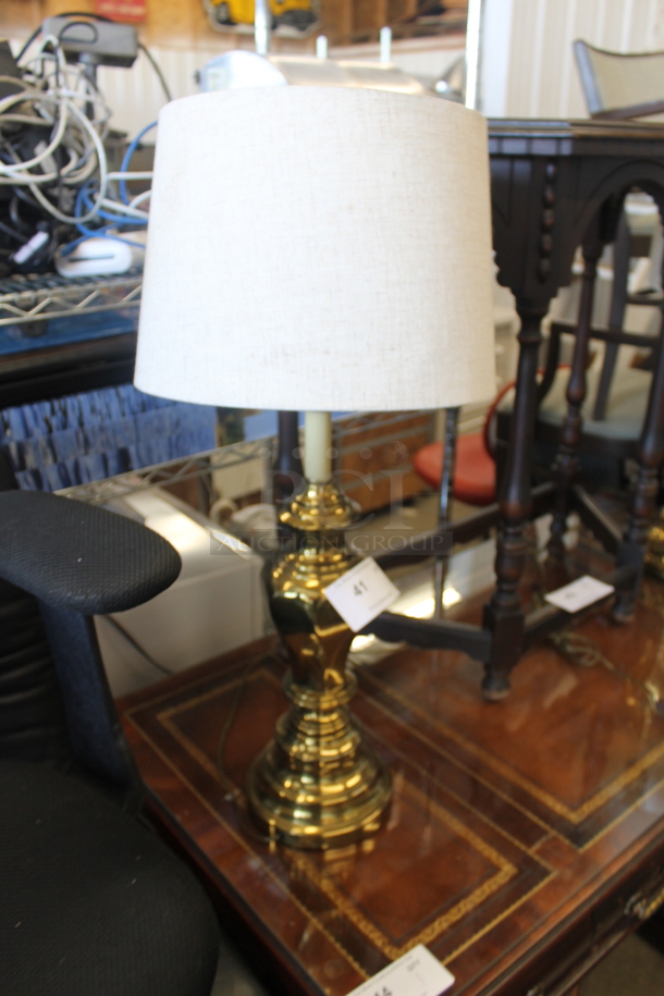Gold Finish Countertop Lamp w/ Shade. - Image 2 of 3