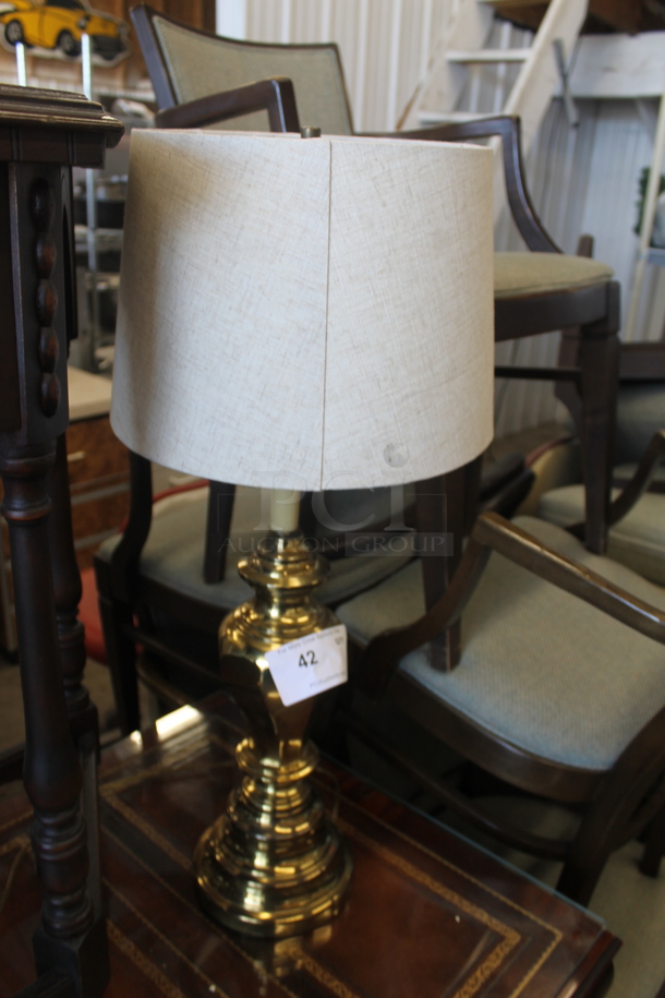 Gold Finish Countertop Lamp w/ Shade. - Image 2 of 3