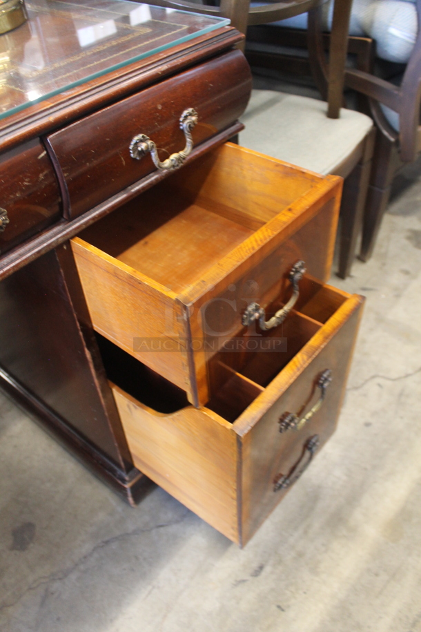Wooden Desk w/ Drawers and Glass Desktop. - Image 6 of 6