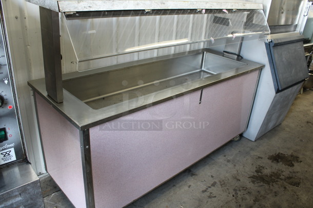 Stainless Steel Commercial Refrigerated Serving Buffet Station w/ Sneeze Guard on Commercial Casters. 115 Volts, 1 Phase. 74x28x56. Tested and Working!
