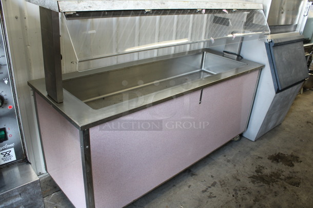 Stainless Steel Commercial Refrigerated Serving Buffet Station w/ Sneeze Guard on Commercial Casters. 115 Volts, 1 Phase. 74x28x56. Tested and Working! - Image 1 of 5