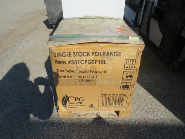 One NEW CPG 1 Burner Propane Powered Stock Pot Range. Model# 351-CPG SP18L. - Image 1 of 1