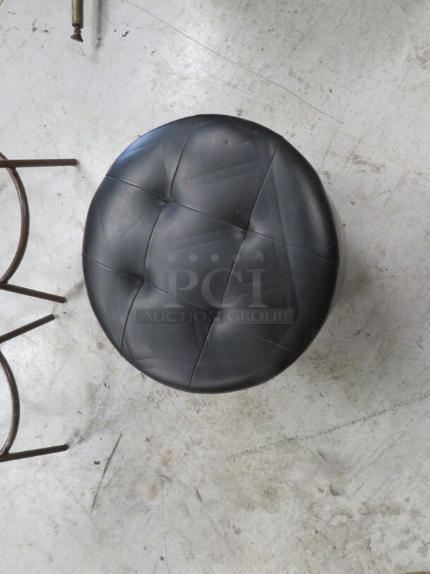 One Black Metal Swivel Stool/Ottoman With A Black Cushioned Seat. 17X15.5 - Image 2 of 2