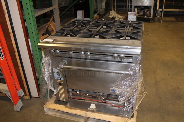 GREAT FIND! Commercial Stainless Steel Natural Gas 6 Burner Stove with Full Size Oven With Backsplash. 36x38x40. Working When Pulled! 