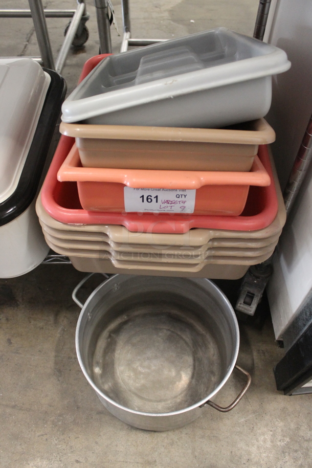 ALL ONE MONEY! Lot of Various Poly Bins Including Silverware Bin and Metal Stock Pot - Image 1 of 5