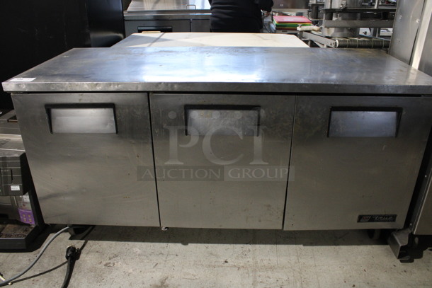 True Model TUC-72 Stainless Steel Commercial 3 Door Undercounter Cooler on Commercial Casters. 115 Volts, 1 Phase. 72.5x30.5x36. Tested and Working!