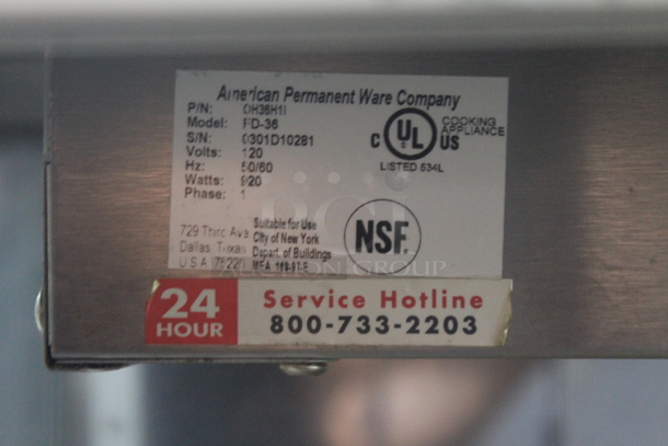 Stainless Steel Commercial Warming Cabinet Merchandiser Display Case w/ 2 American Permanent Ware FD-36 Warming Strips. 120 Volts, 1 Phase. Tested and Does Not Power On - Image 7 of 7