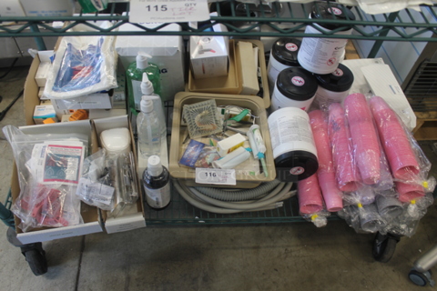 ALL ONE MONEY! Tier Lot of Various Items Including Pink Poly Cups and Dental Equipment